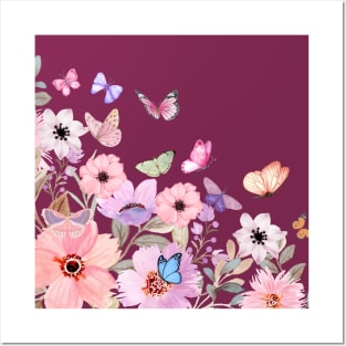 Watercolor Flower Border | Butterfflies Posters and Art